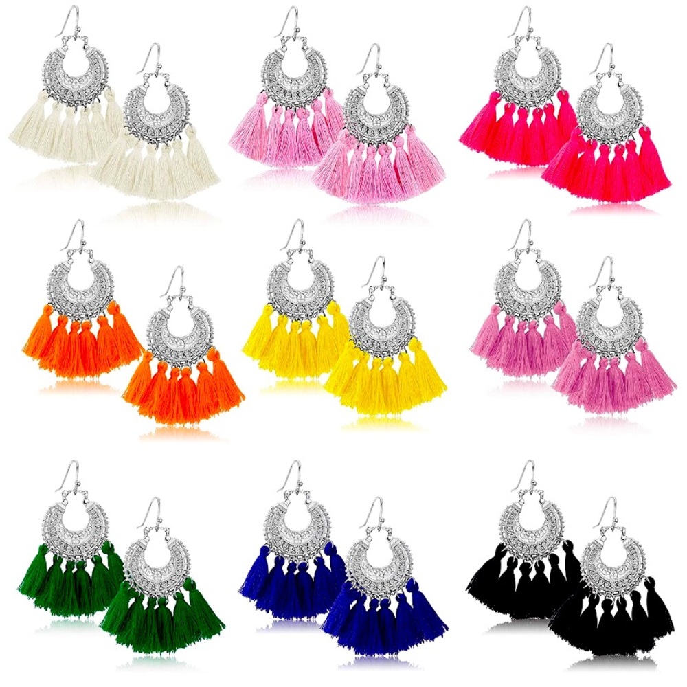 Fan Shape Tassel Earrings - yellow!